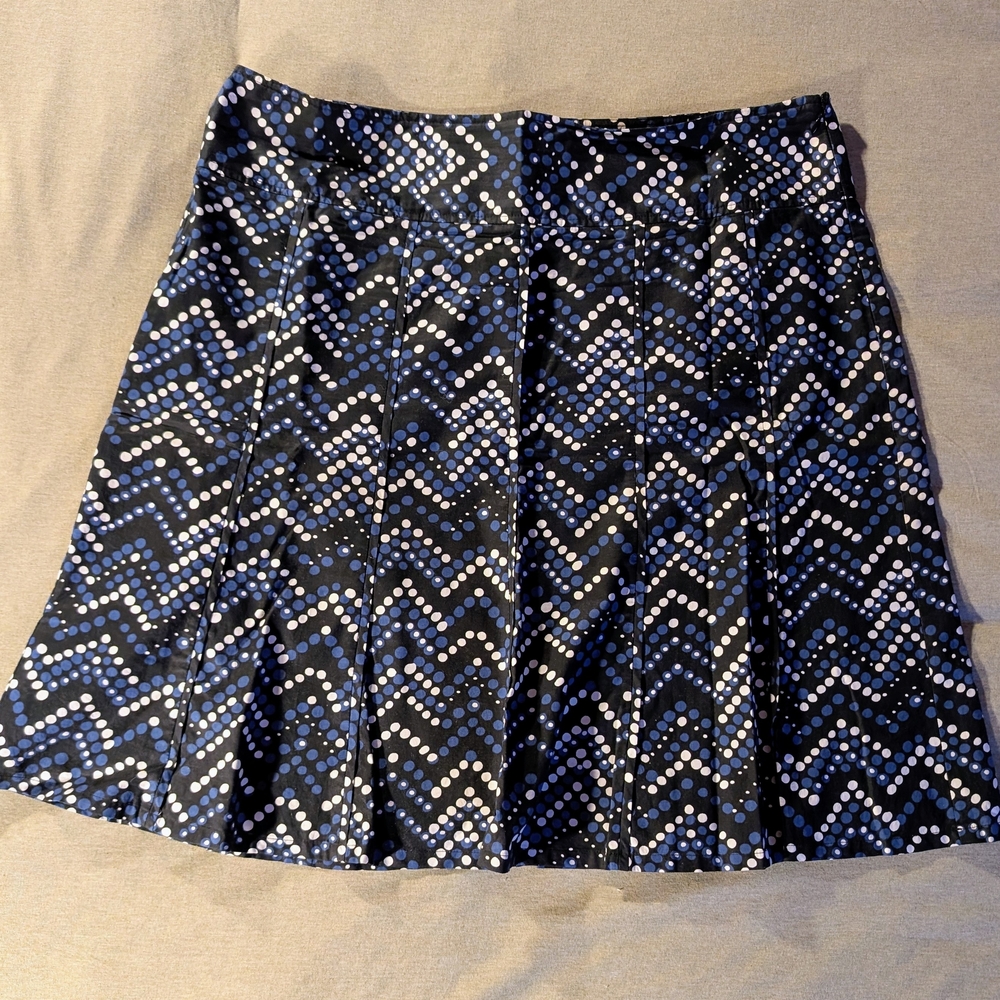 Ann Taylor Black, White And Royal Blue Polka Dot Skater Skirt